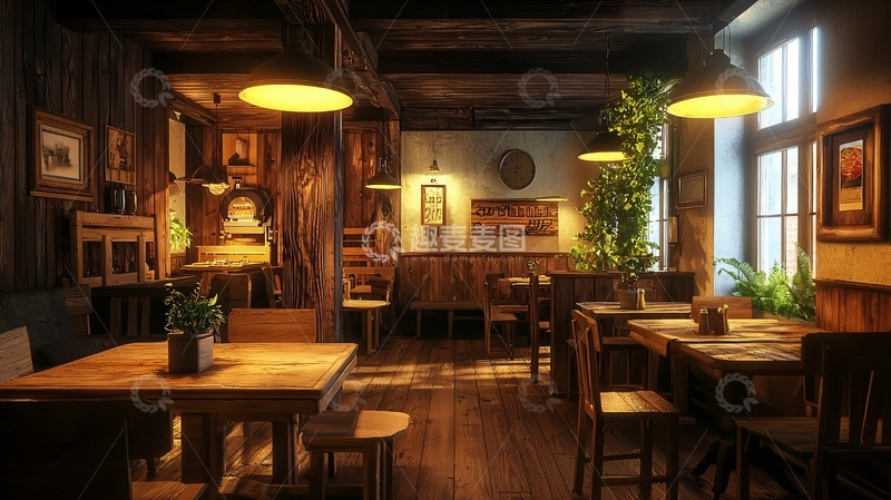 高清大图下载【趣麦麦图】复古木质餐厅内部