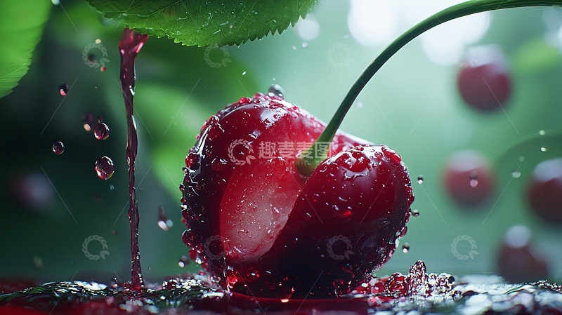 高清大图下载【趣麦麦图】雨中切开的红樱桃