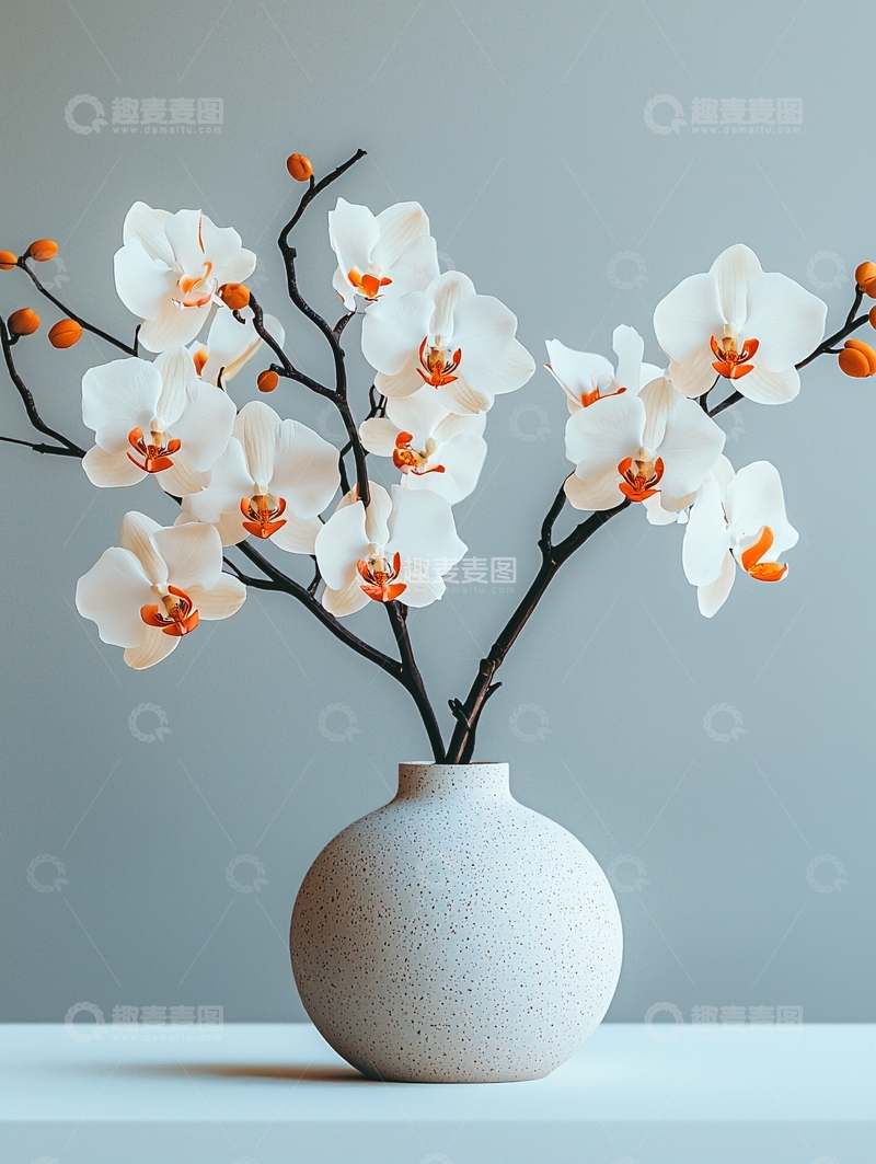 高清大图下载【趣麦麦图】白色兰花在花瓶里