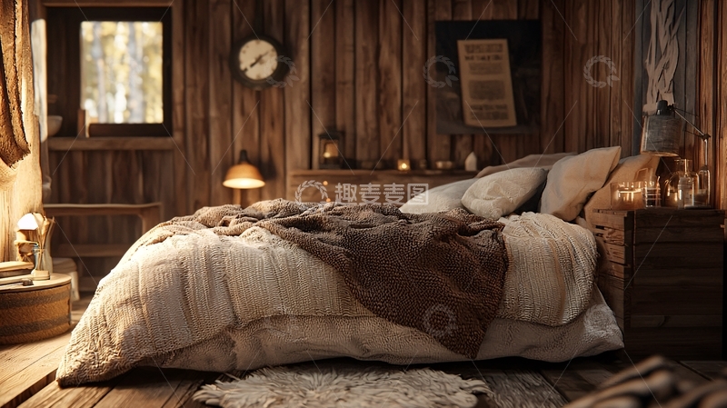高清大图下载【趣麦麦图】温暖舒适木屋卧室