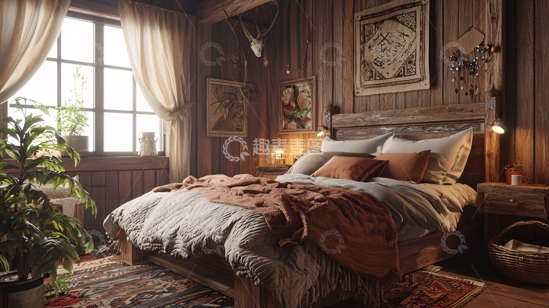 高清大图下载【趣麦麦图】原木卧室1