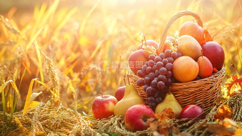 高清大图下载【趣麦麦图】-秋日收获的水果篮