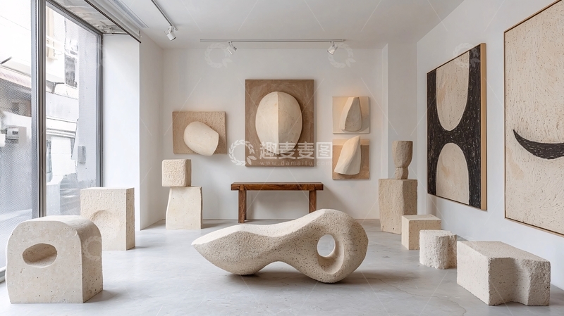 高清大图下载【趣麦麦图】艺术画廊米色雕塑展览