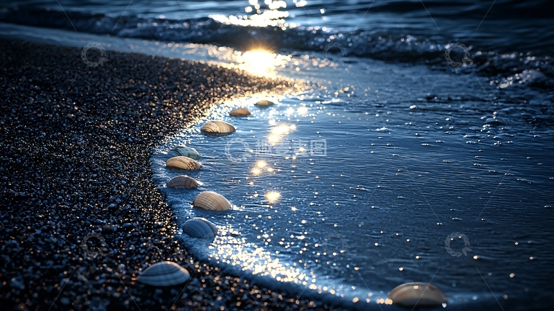 高清大图下载【趣麦麦图】海滩鹅卵石在浪花中闪耀