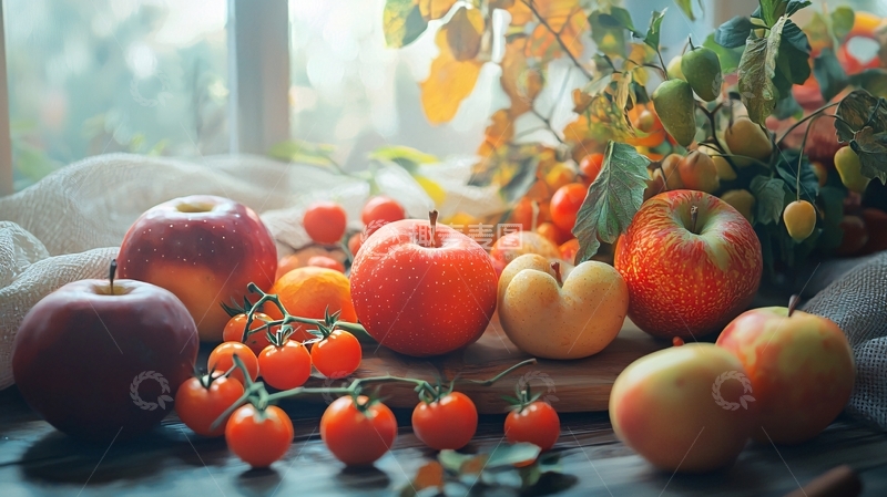 高清大图下载【趣麦麦图】秋日窗边水果静物