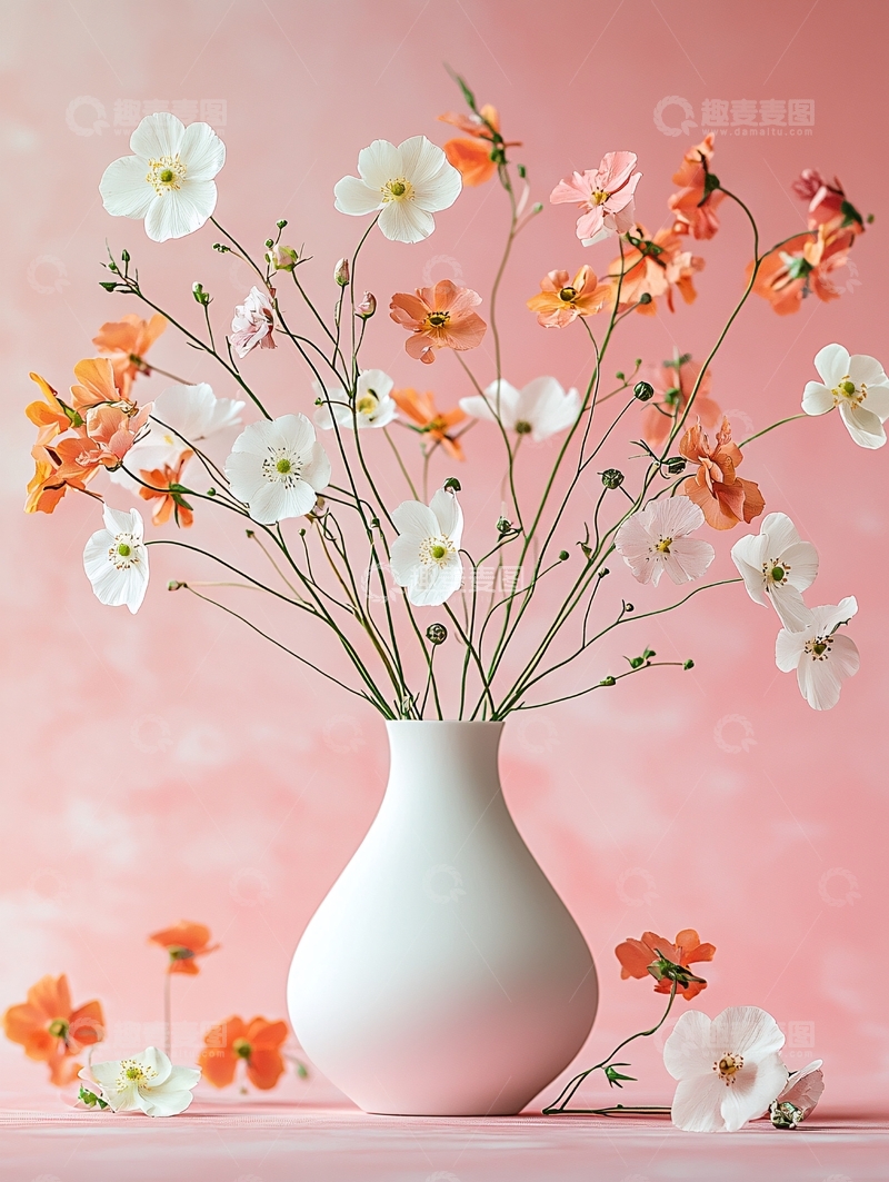 高清大图下载【趣麦麦图】白色花瓶中的精致花束