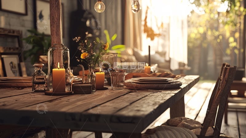 高清大图下载【趣麦麦图】阳光洒进原木餐桌