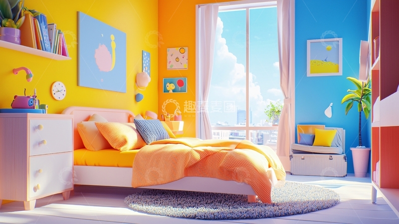 高清大图下载【趣麦麦图】明亮温馨的彩色卧室