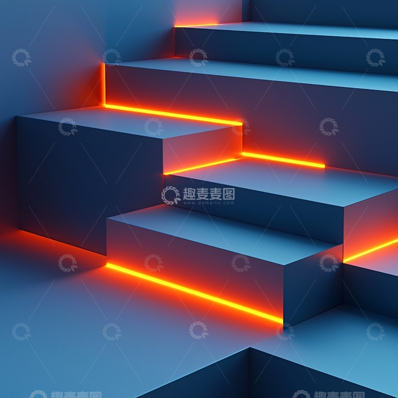 高清大图下载【趣麦麦图】蓝色阶梯发光边缘