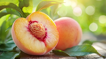 新鲜多汁的桃子切面特写