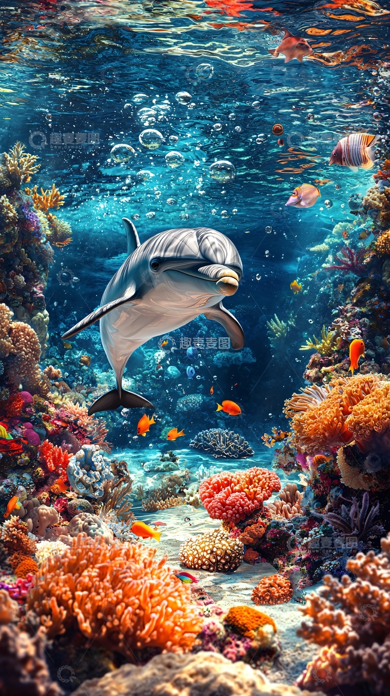 高清大图下载【趣麦麦图】水中嬉戏的海豚