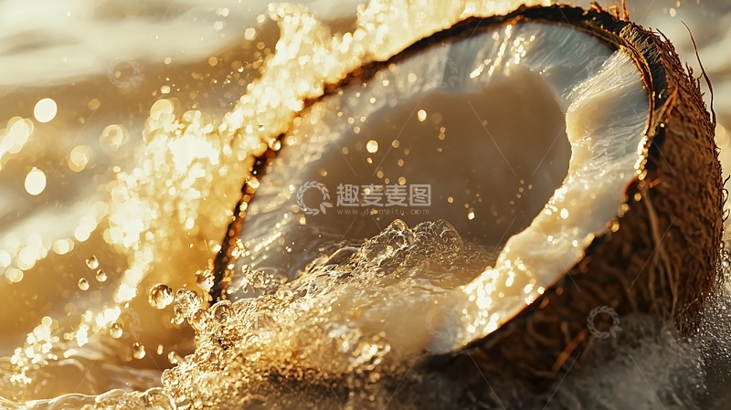 高清大图下载【趣麦麦图】阳光下破裂的椰子