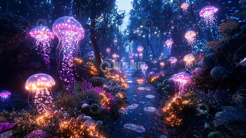 高清大图下载【趣麦麦图】梦幻水母森林夜景