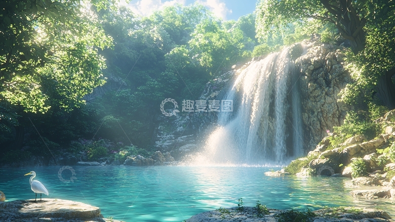 高清大图下载【趣麦麦图】森林瀑布