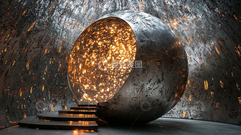 高清大图下载【趣麦麦图】发光球体置于石质空间