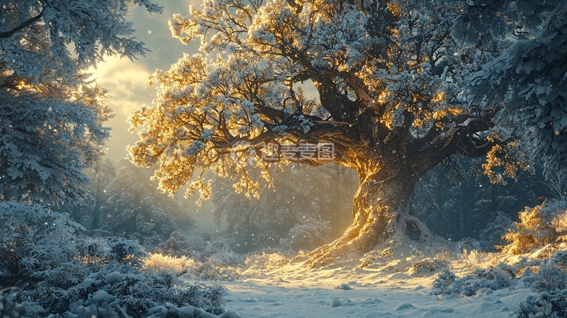 高清大图下载【趣麦麦图】冬日阳光下的雪树