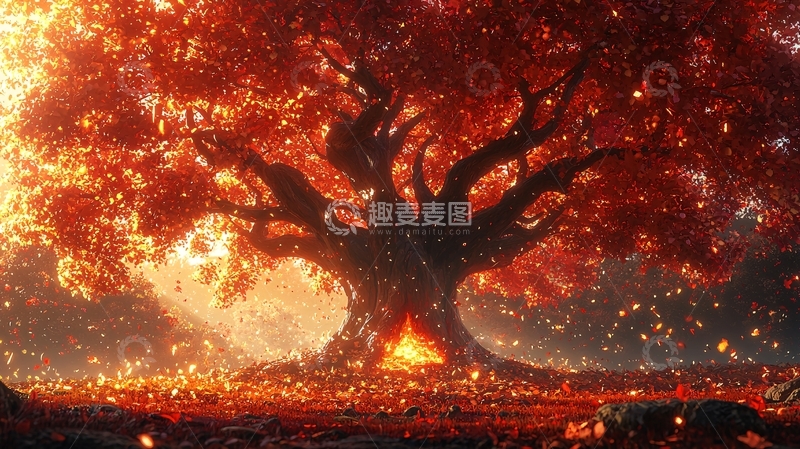 高清大图下载【趣麦麦图】燃烧的红色大树