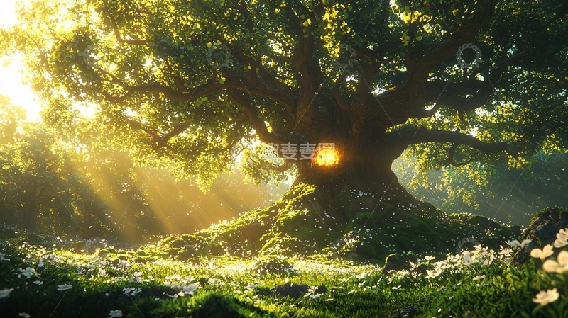 高清大图下载【趣麦麦图】阳光照耀下的大树