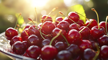 阳光下晶莹剔透的红樱桃