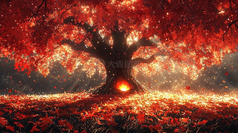 秋日红叶大树的辉煌