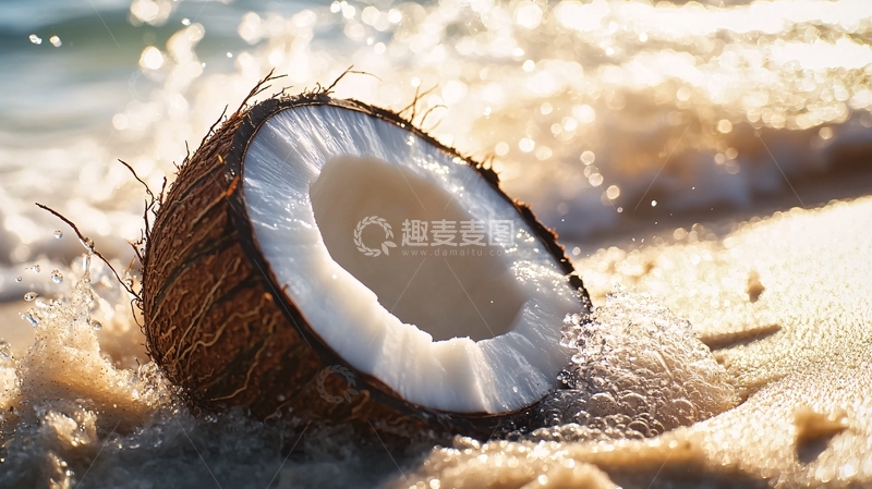 高清大图下载【趣麦麦图】海滩上的椰子