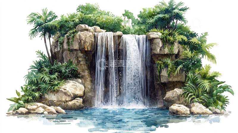 高清大图下载【趣麦麦图】热带植被环绕的瀑布