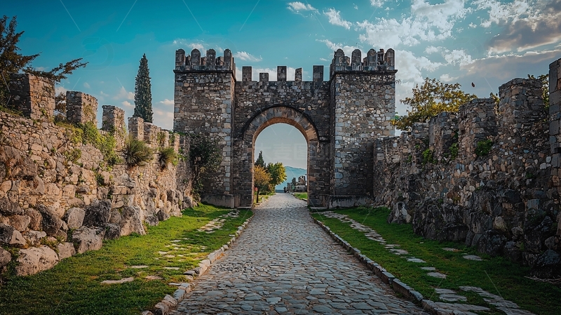 古老的石头城堡大门