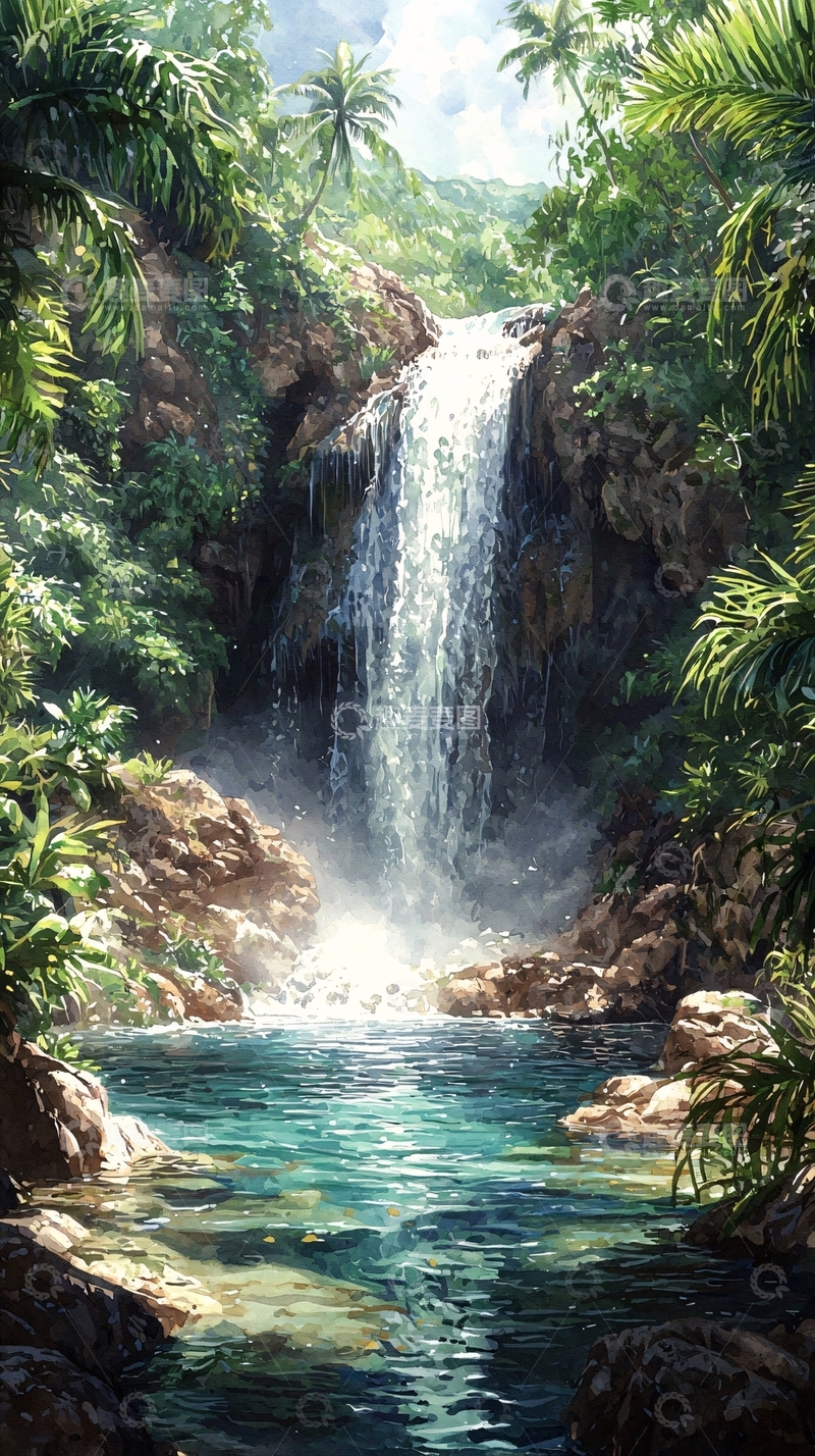 高清大图下载【趣麦麦图】热带雨林瀑布美景