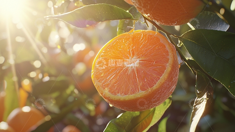 高清大图下载【趣麦麦图】阳光下枝头新鲜柑橘