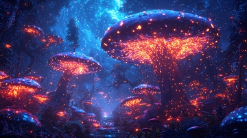 发光蘑菇奇幻森林夜景
