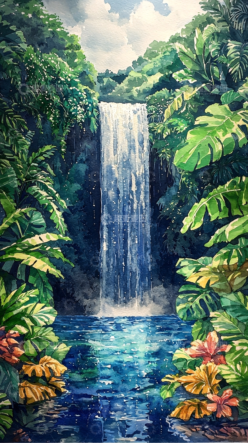 高清大图下载【趣麦麦图】热带雨林瀑布风景