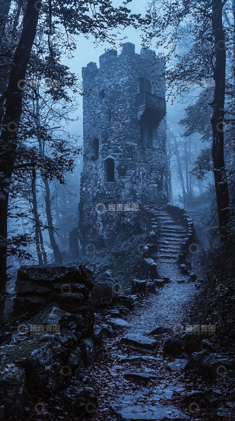 高清大图下载【趣麦麦图】雾气缭绕的古老城堡塔楼