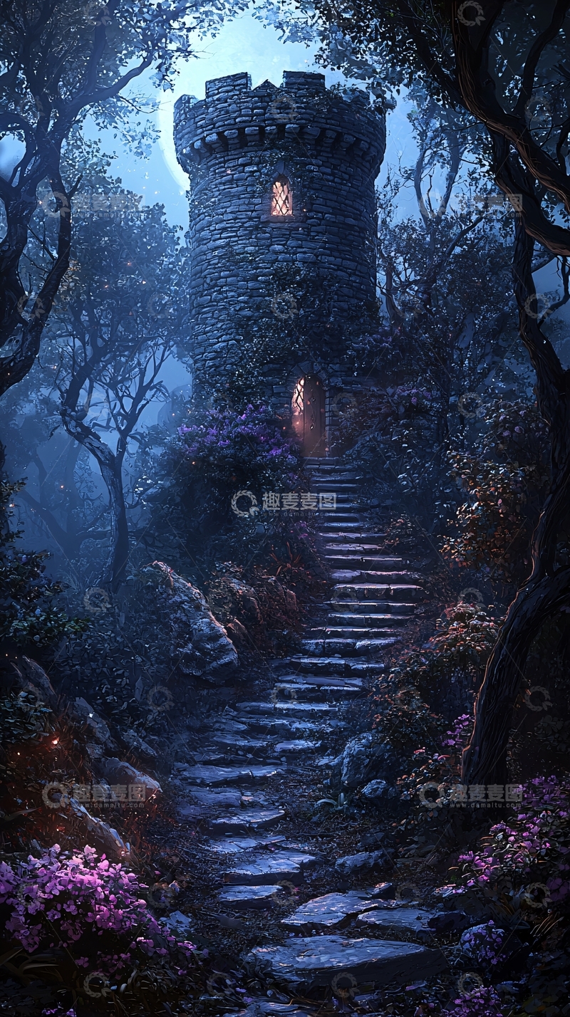 高清大图下载【趣麦麦图】月光下的古老石塔