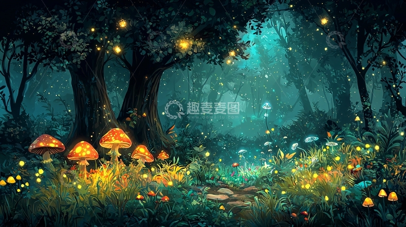 高清大图下载【趣麦麦图】奇幻森林夜景