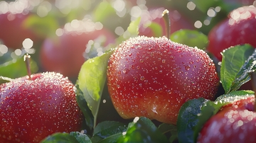 清晨露珠红苹果