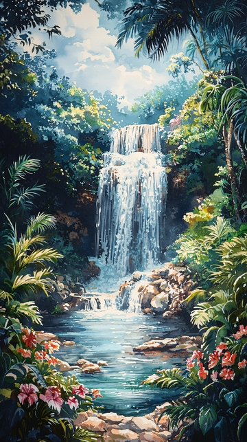 热带雨林中的瀑布