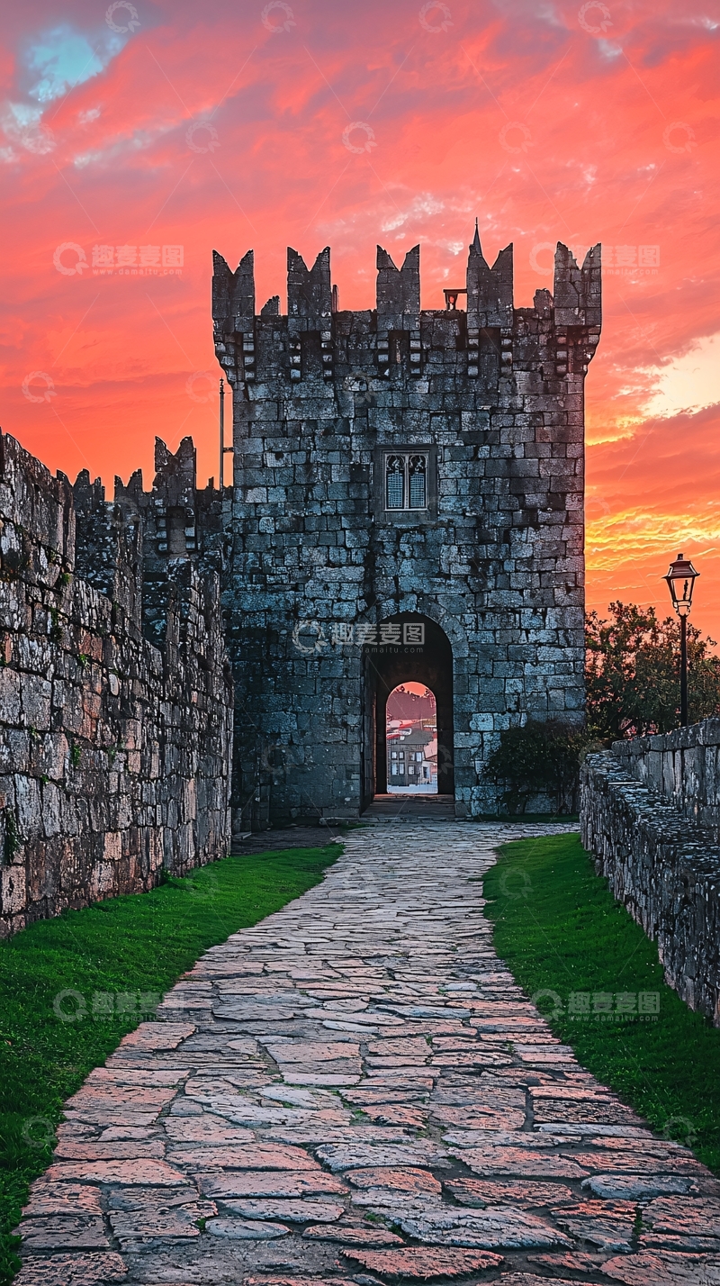 高清大图下载【趣麦麦图】古老城堡夕阳下的剪影