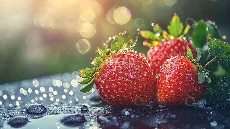 高清大图下载【趣麦麦图】阳光下新鲜草莓