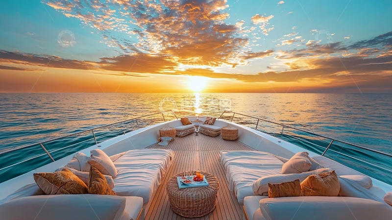 高清大图下载【趣麦麦图】豪华游艇日落美景
