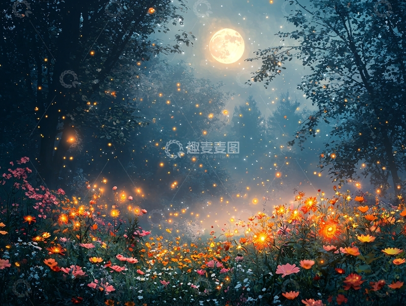 高清大图下载【趣麦麦图】月光下繁星点点的花园