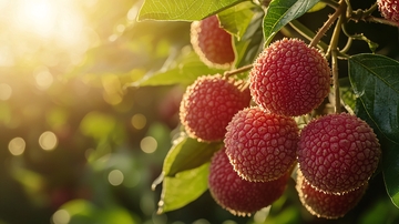 阳光下枝头成熟荔枝
