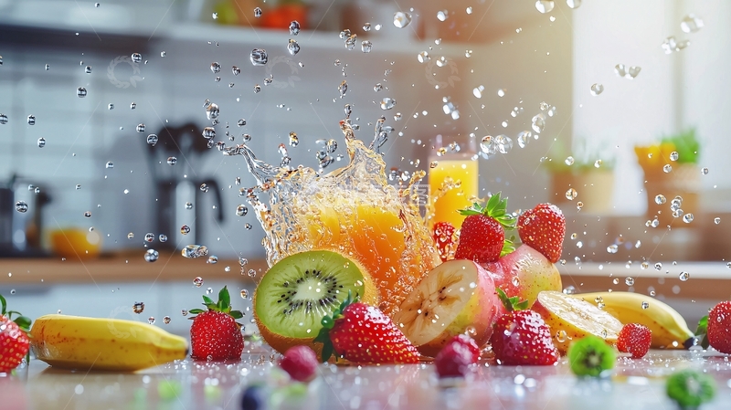 高清大图下载【趣麦麦图】鲜榨果汁飞溅水果