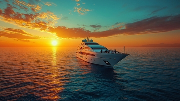 海上日落的豪华游艇
