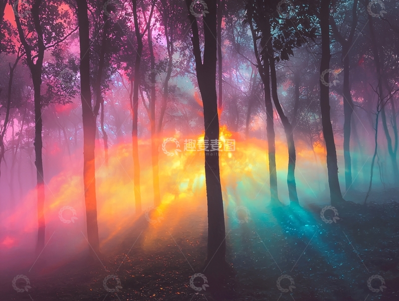 高清大图下载【趣麦麦图】迷幻森林光线
