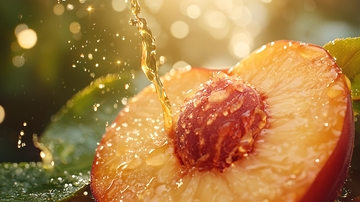 阳光下汁水四溢的桃子