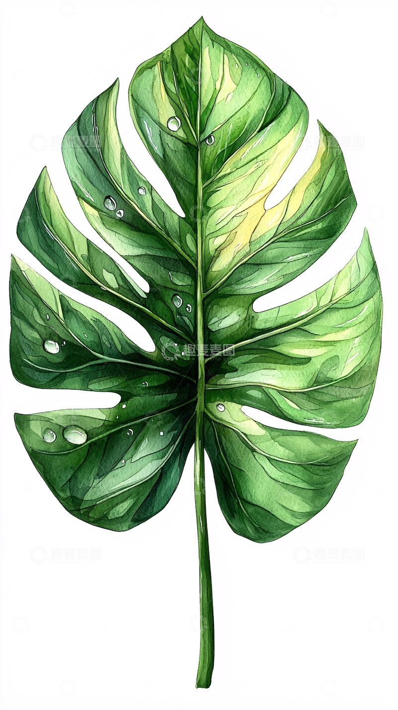 高清大图下载【趣麦麦图】水彩绿叶