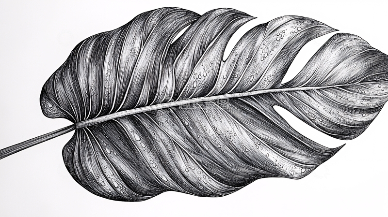 高清大图下载【趣麦麦图】龟背竹叶片素描