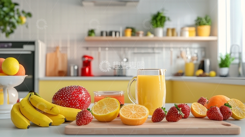 高清大图下载【趣麦麦图】厨房水果鲜榨果汁