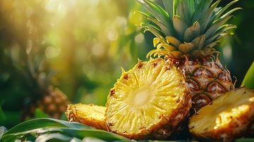 阳光下新鲜菠萝切片