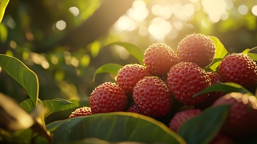 阳光下枝头成熟红荔枝